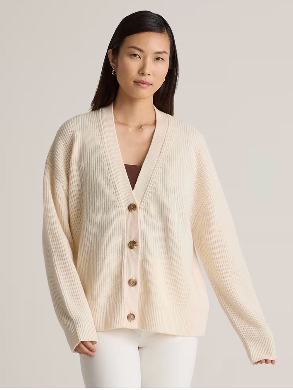 Quince Cream Ribbed Cardigan Jenni kayne dupe